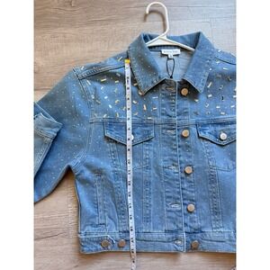 NWT Gianni Bini Tara Point Collar Rhinestone Long Sleeve Denim Jacket xs